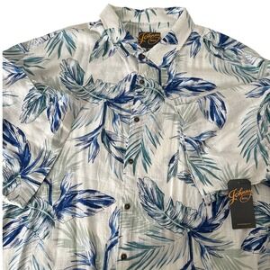 Johnny Bigg Presley Print Shirt Mens 6XL Santorini Blue Tropical Linen Blend NEW